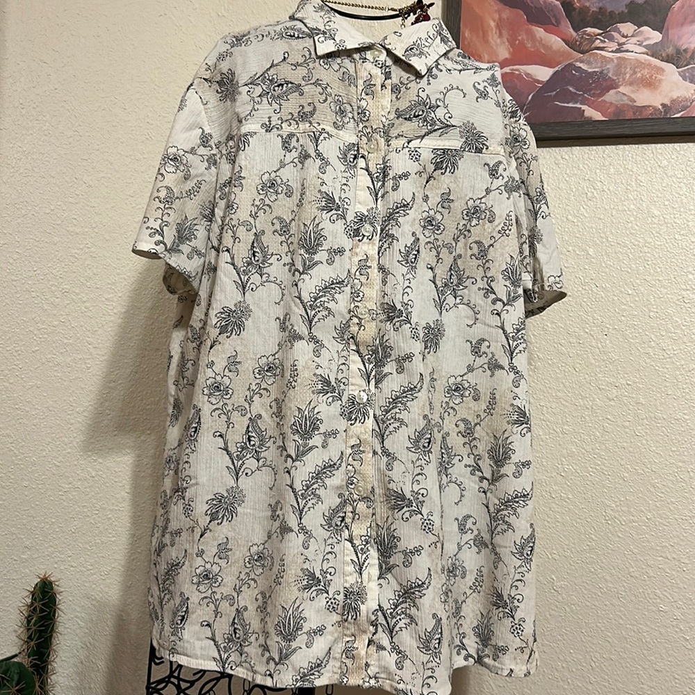 Croft&barrow Tan and Blue Blouse Size 2X 100% Cotton.